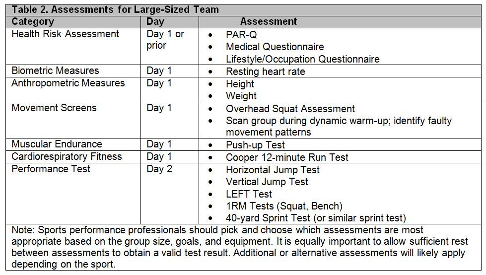 assessments for large sized team chart